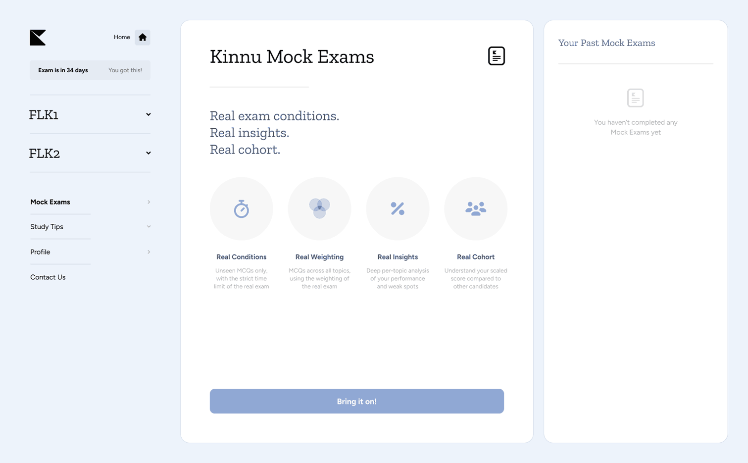 Kinnu mock exam interface
